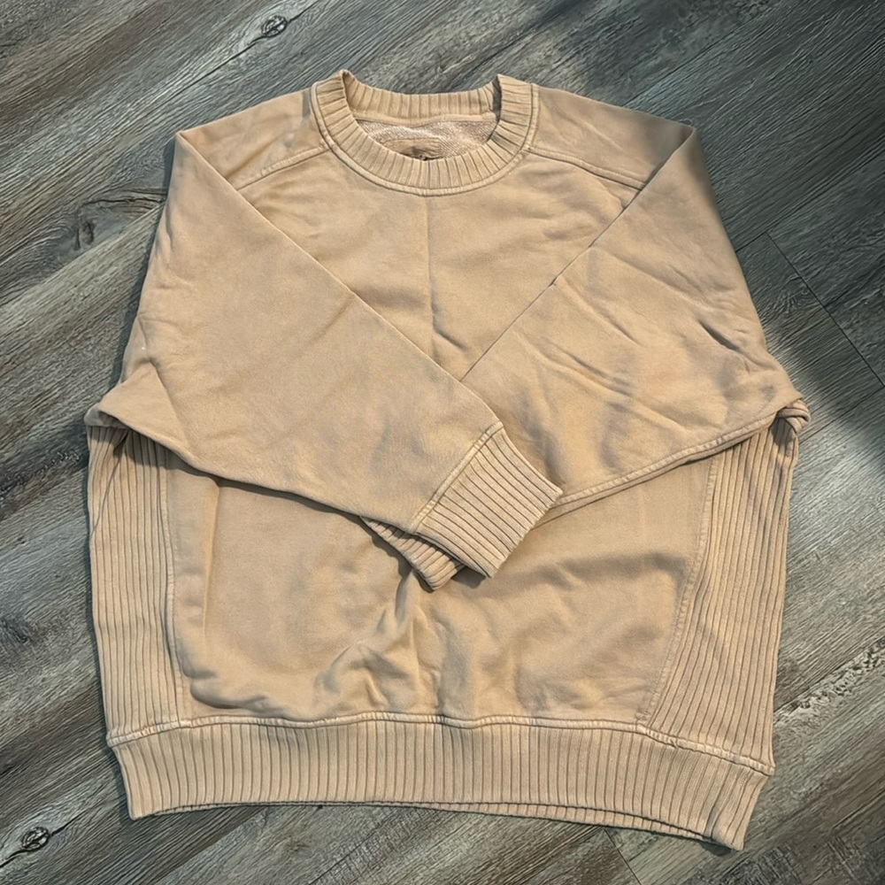 Aerie size medium tan pullover sweatshirt, worn and washed once, hung dry